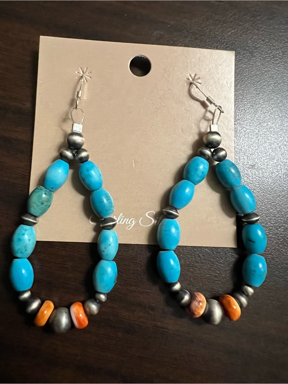 Turquoise/Spiney Oyster Sterling Beaded Hoop Earrings - Women Jewelry